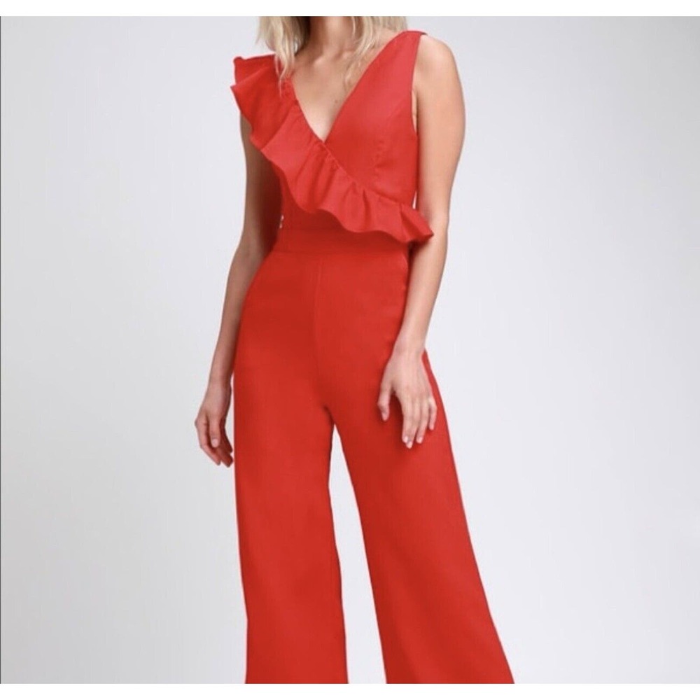 Do + Be Jumpsuit Red Ruffle Sleeveless Zip Romper Stretch Style # Y16498 Size 2X